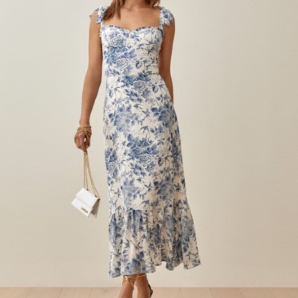 Reformation Floral Blue and White Nikita Dress